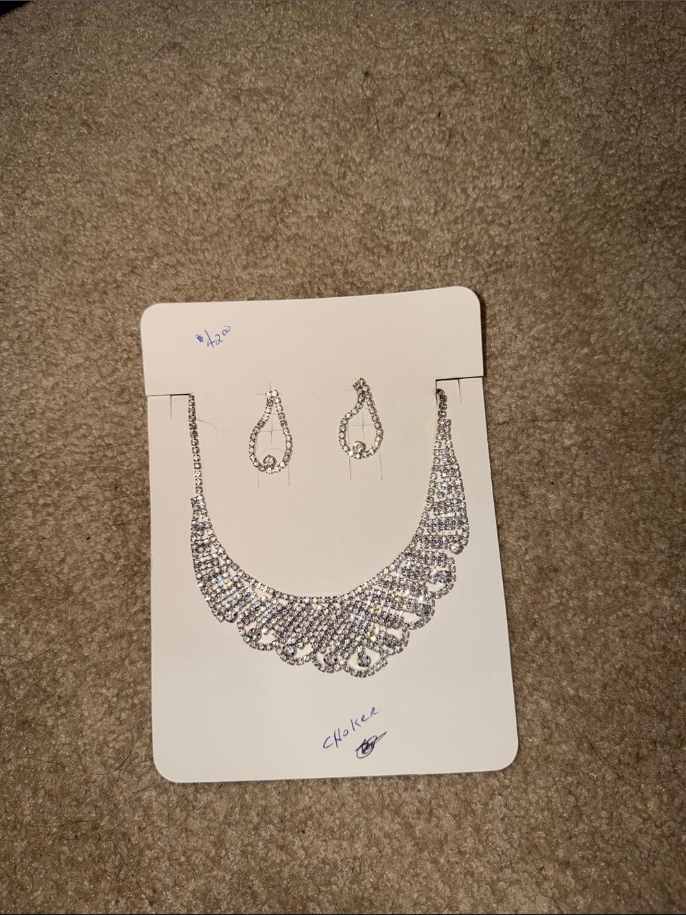 Silver Crystal Statement Necklace and Earrings Set